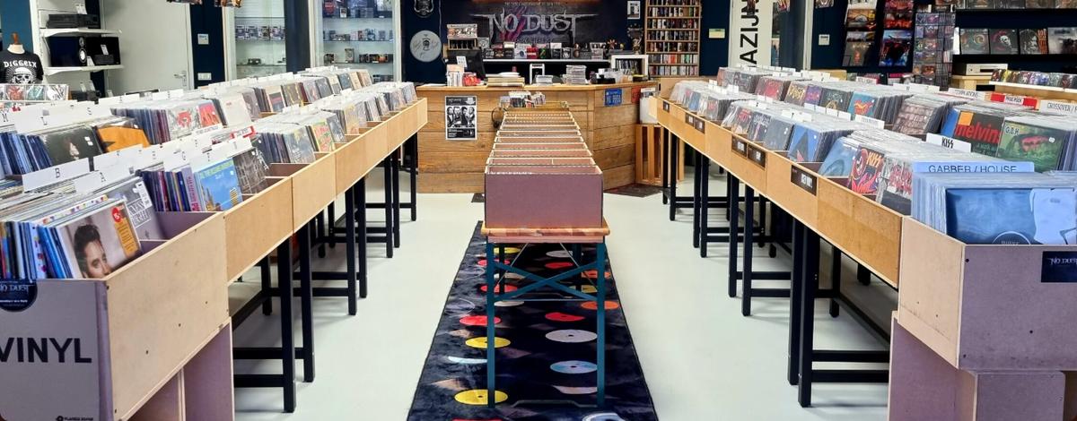 Vinyl racks in the No Dust Records store